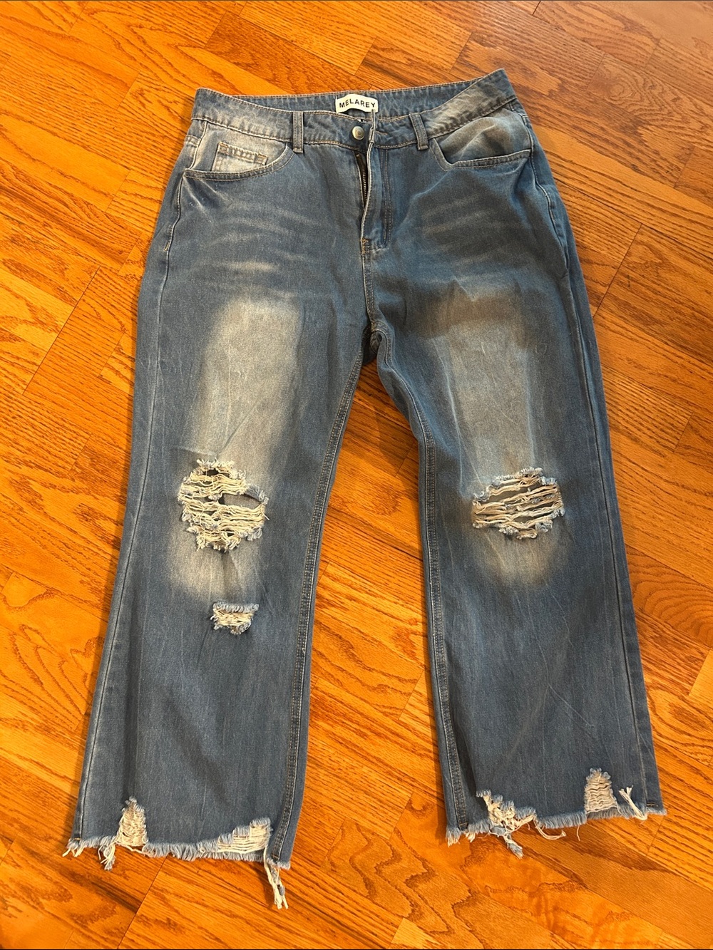 McLAren Distressed Wide-Leg Blue Jeans